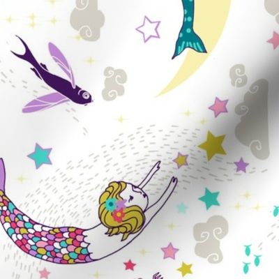 Mermaid Lullaby (candy white background) Large RAILROAD