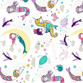 Mermaid Lullaby (candy white background) Large RAILROAD