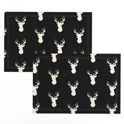 Stag Head - black and cream - deer Buck  and antlers