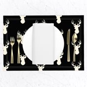 Stag Head - black and cream - deer Buck  and antlers