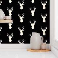 Stag Head - black and cream - deer Buck  and antlers