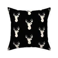Stag Head - black and cream - deer Buck  and antlers