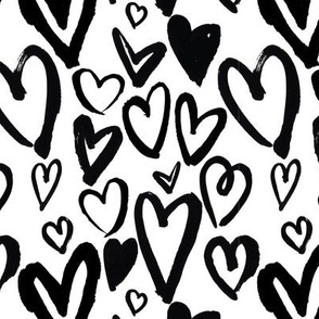 Painted Valentine Hearts in Black and White