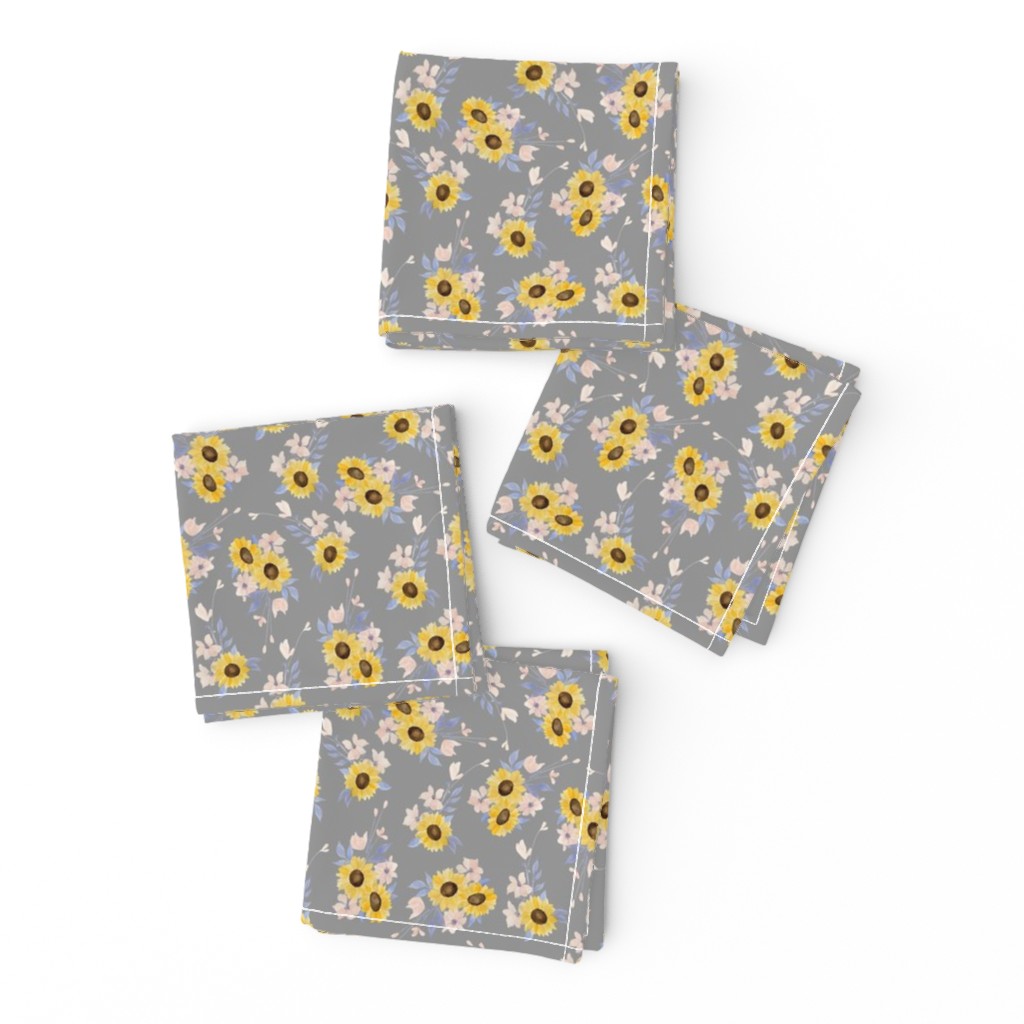 Ditsy Sunflowers Gray