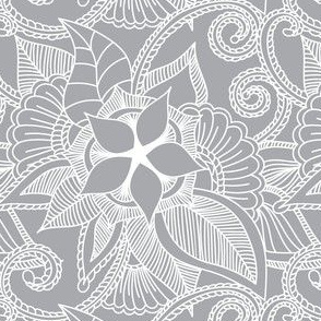 Indian Mandala Henna Design Grey and White