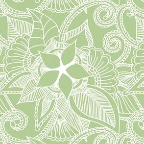 Indian Mandala Henna Design Sage Green and White