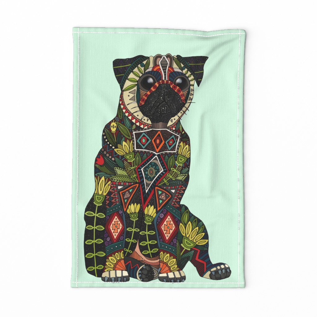 pug love mint tea towel