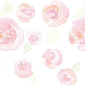 peach and pink watercolor roses with leaves