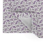 Dinosaurs in Purple on White Tiny Small