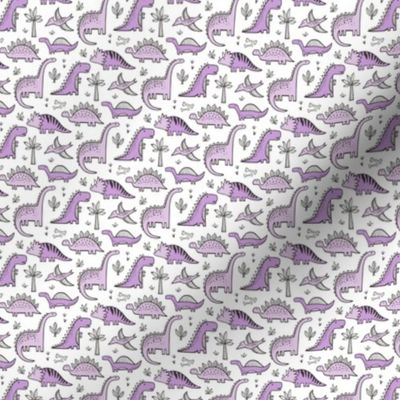 Dinosaurs in Purple on White Tiny Small