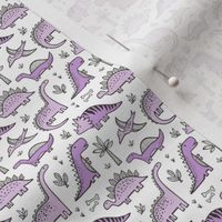 Dinosaurs in Purple on White Tiny Small