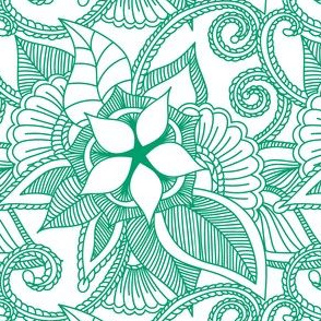 Indian Mandala Henna Design Green and White