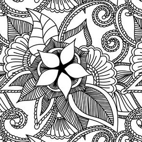 Indian Mandala Henna Design Black and White
