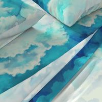 Watercolor Blue and White Clouds