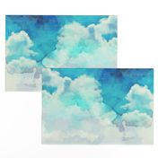 Watercolor Blue and White Clouds