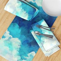 Watercolor Blue and White Clouds