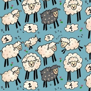 Out for the Count! Sheep on blue 