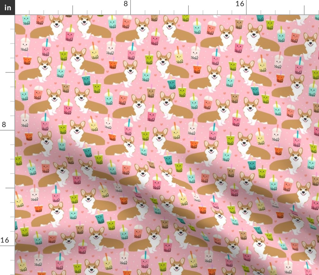 corgi bubble tea boba tea fabric cute kawaii corgis pattern design 