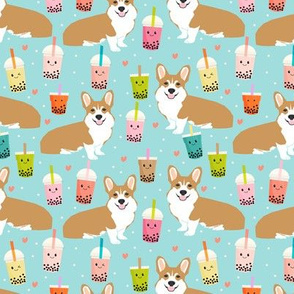 corgi bubble tea boba tea fabric cute kawaii corgis pattern design 