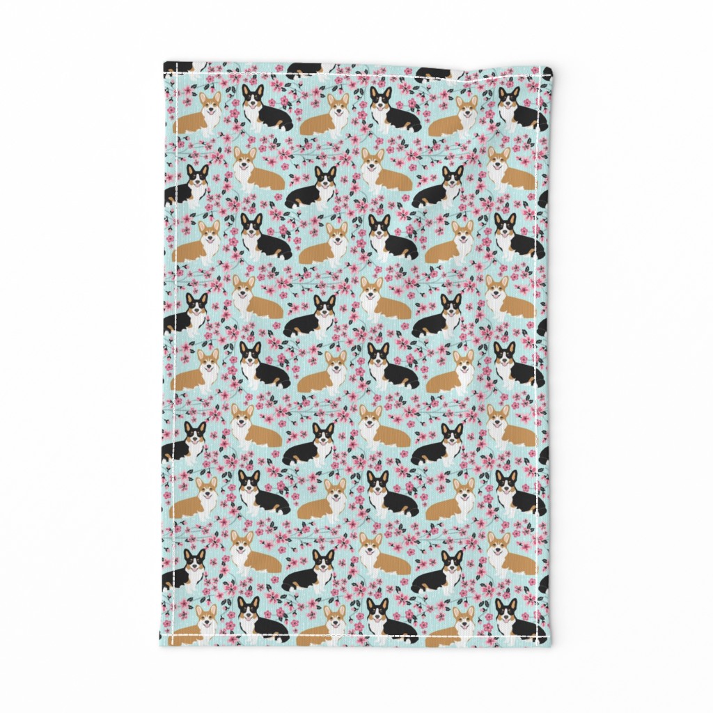 corgi spring florals fabric cherry blossom designs