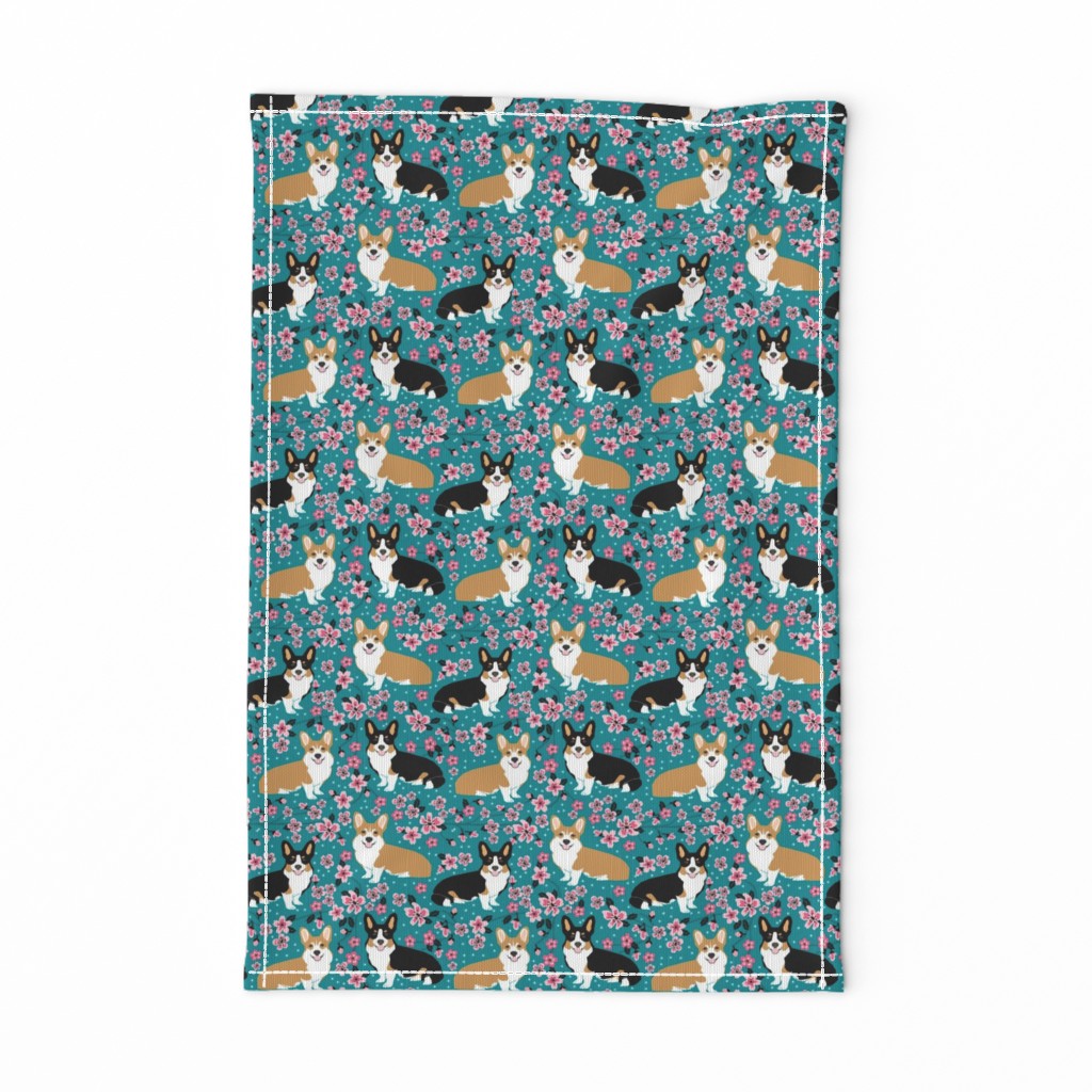 corgi spring florals fabric cherry blossom designs