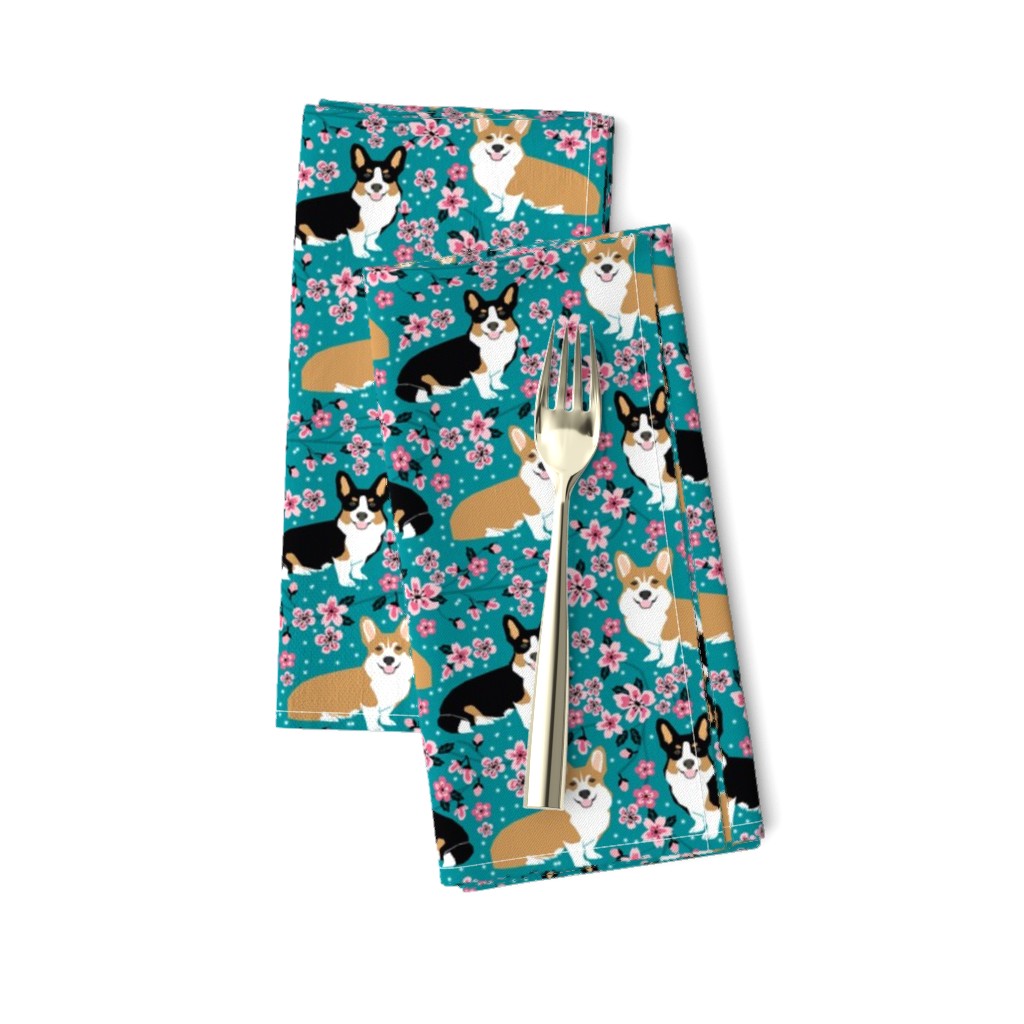 corgi spring florals fabric cherry blossom designs