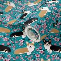 corgi spring florals fabric cherry blossom designs