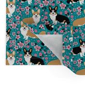 corgi spring florals fabric cherry blossom designs