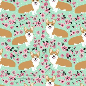 corgi spring florals fabric cherry blossom designs