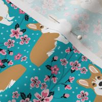 corgi spring florals fabric cherry blossom designs