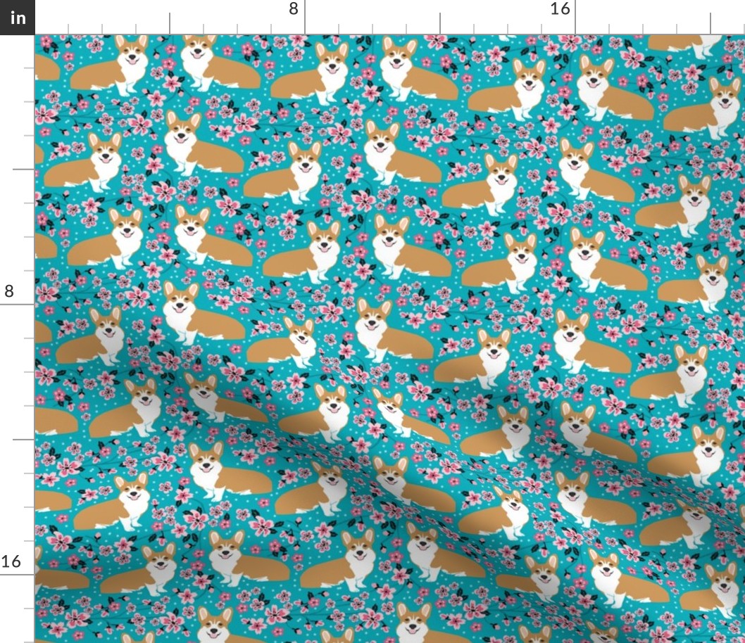 corgi spring florals fabric cherry blossom designs