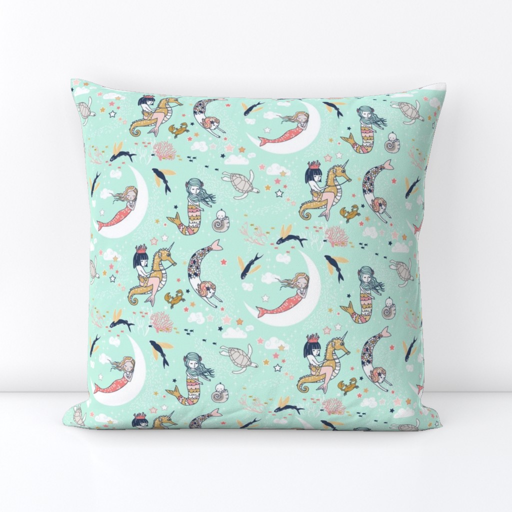 Mermaid Lullaby (mint, navy, coral gold) SMALL