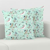 Mermaid Lullaby (mint, navy, coral gold) SMALL