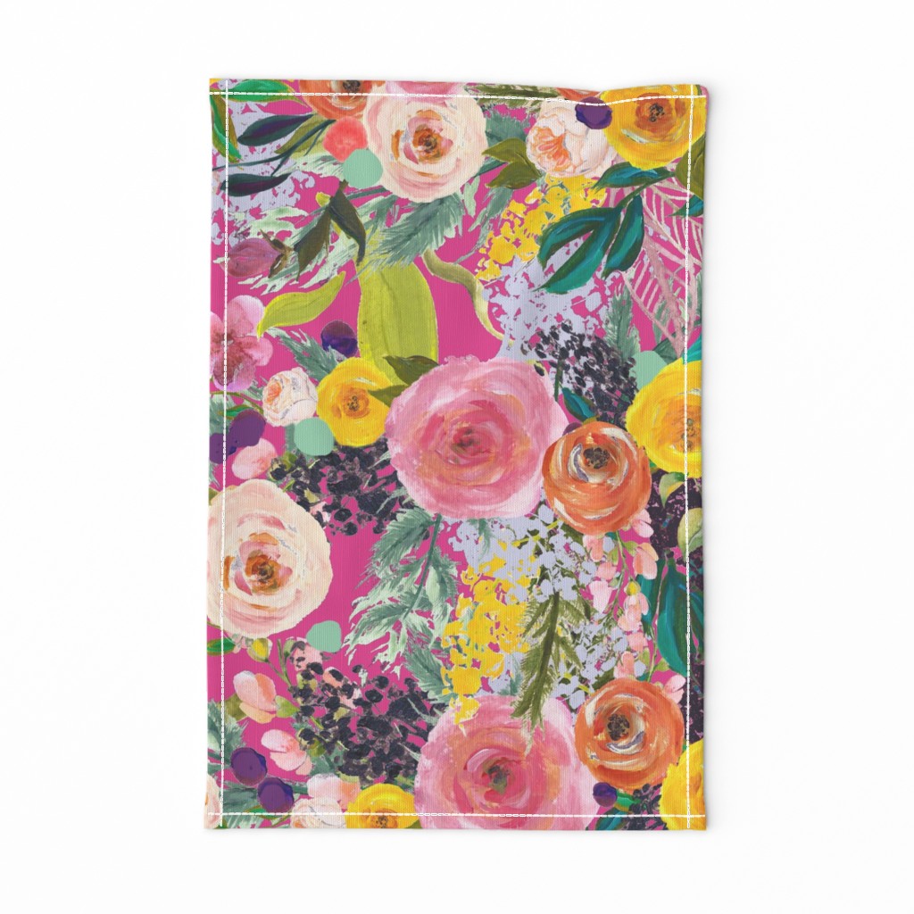 Autumn Blooms Floral // Hot Pink (Large)