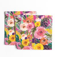 Autumn Blooms Floral // Hot Pink (Large)