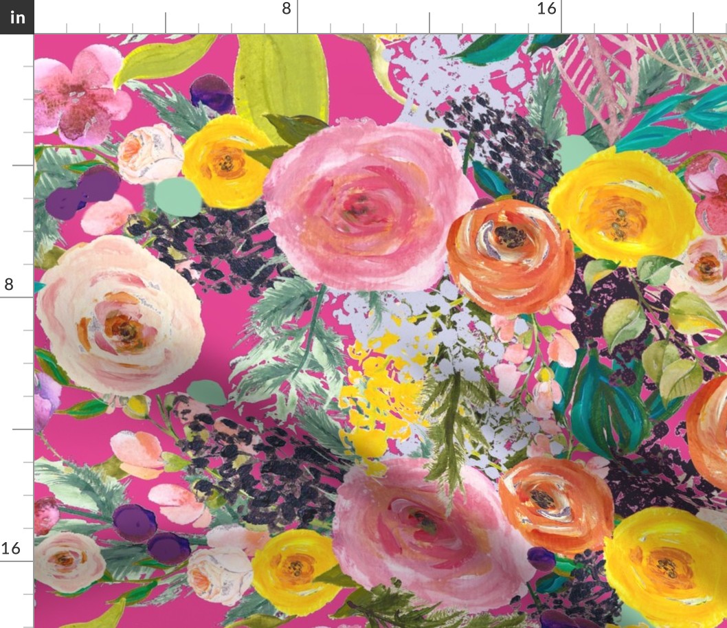 Autumn Blooms Floral // Hot Pink (Large)