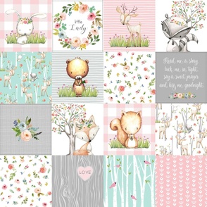 Woodland Animals Nursery Quilt - Baby Girl Blanket Bedding (pink mint) GL-PM9