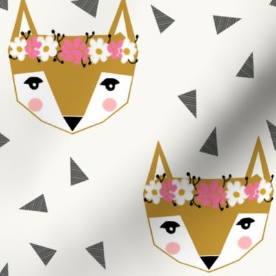 flower fox girly cute pink cream 