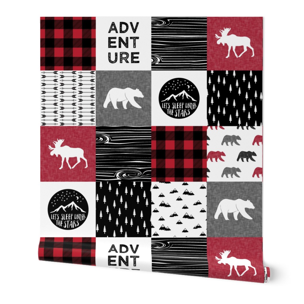 Happy Camper Buffalo Plaid || woodland patchwork wholecloth