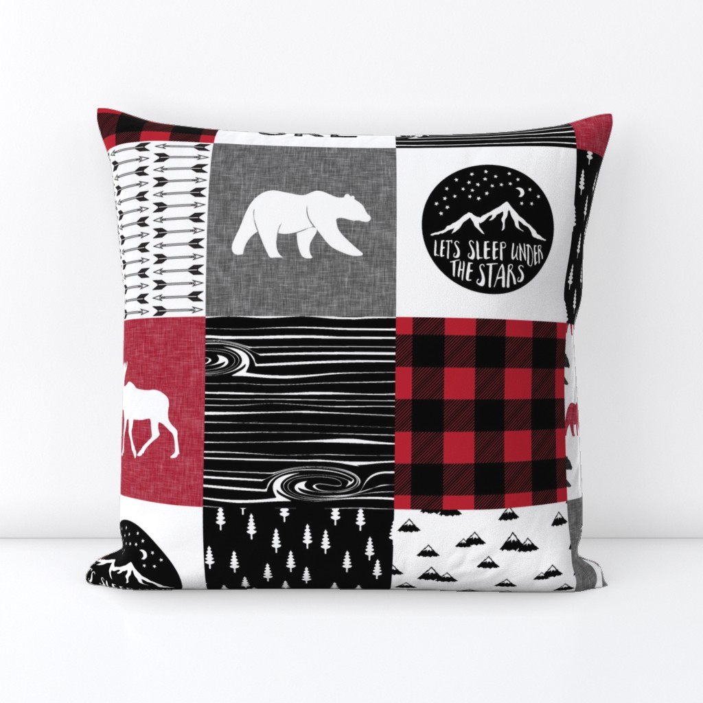 Happy Camper Buffalo Plaid || woodland patchwork wholecloth