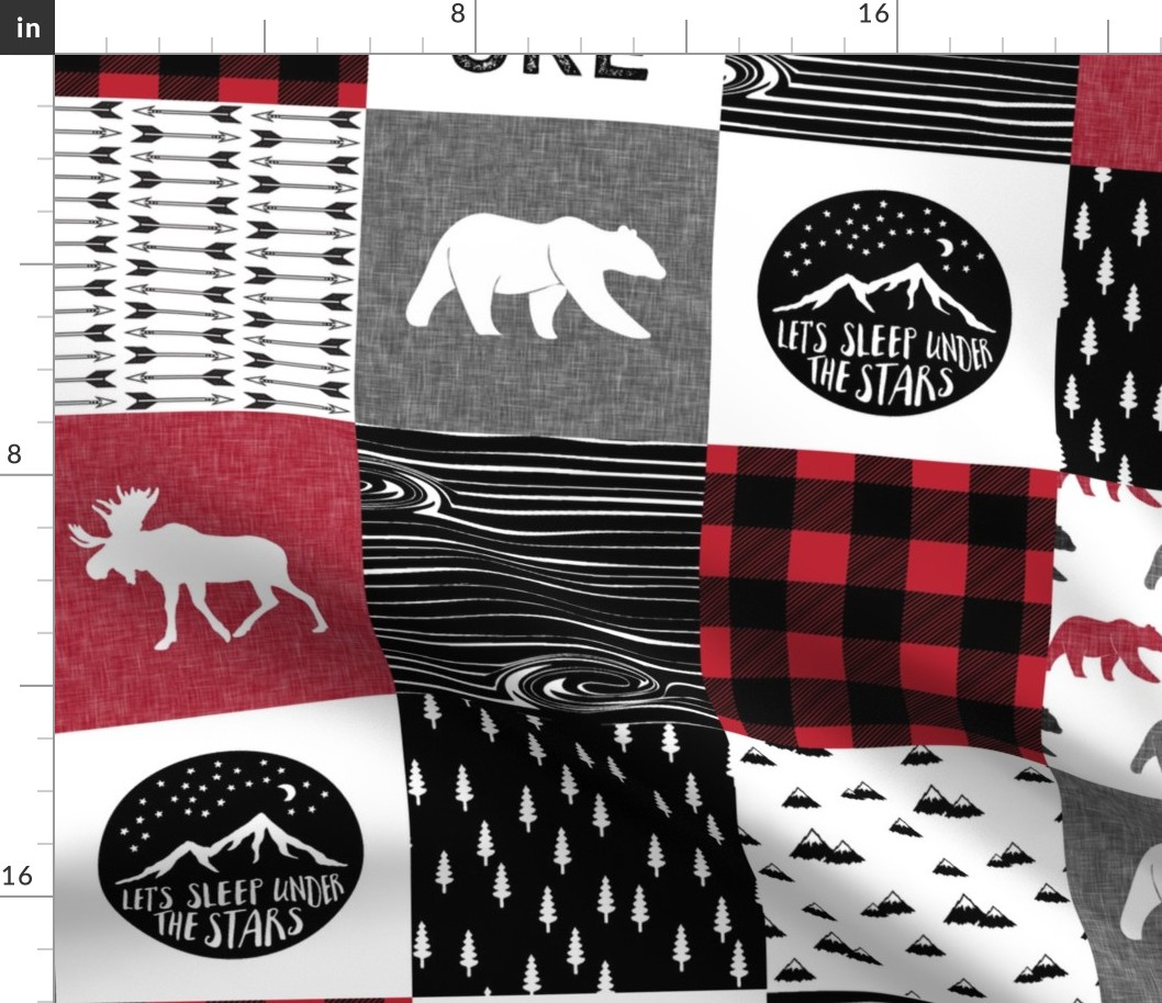 Happy Camper Buffalo Plaid || woodland patchwork wholecloth