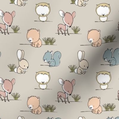 woodland babies  (small scale) || grass on beige 