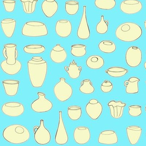 Clay Pots Aqua and yellow