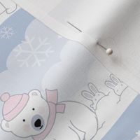 Baby Polar Bears and Bunnies in the Winter Snow Pastel Stripe