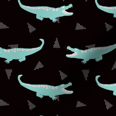Postmodern Minty Crocodiles + Striped Triangles in Black