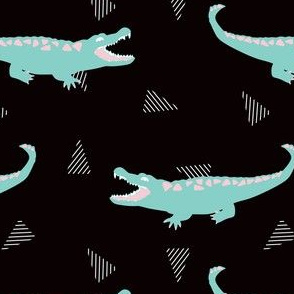 Postmodern Minty Crocodiles + Striped Triangles in Black