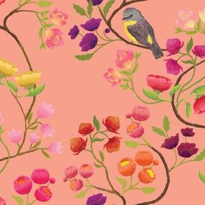 Embroidered Chinoiserie Peach