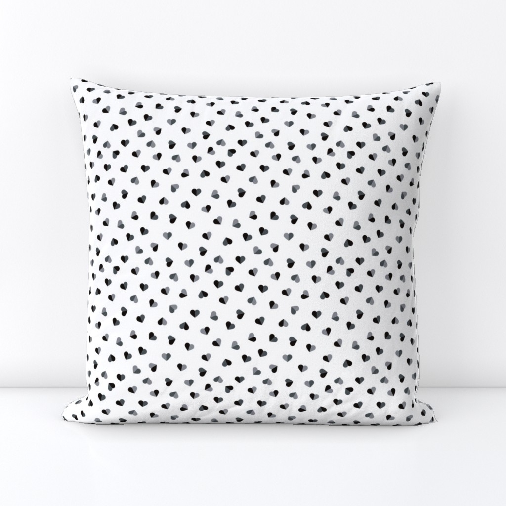 Abstract scandinavian style pastel gray hearts love print for Valentine black and white small