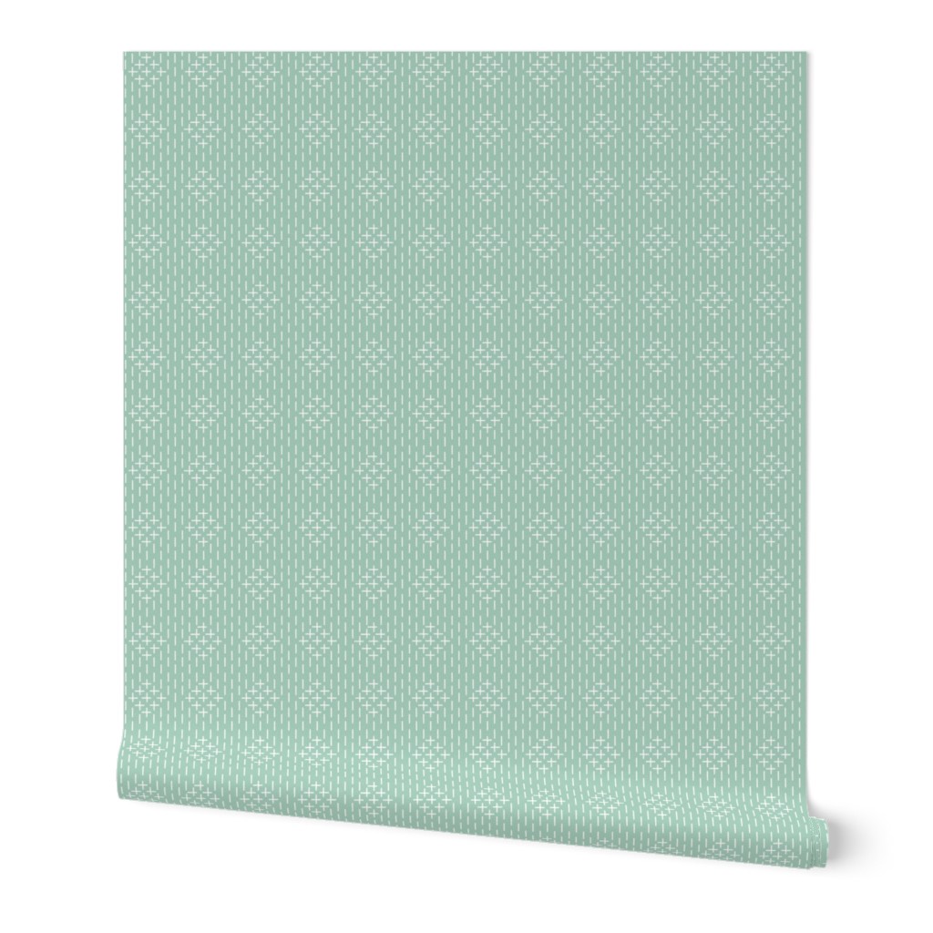 faux sashiko diamonds on mint green