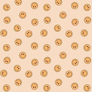 Tiny Micro Tossed Muted Smiley Faces in Yellow on Beige 